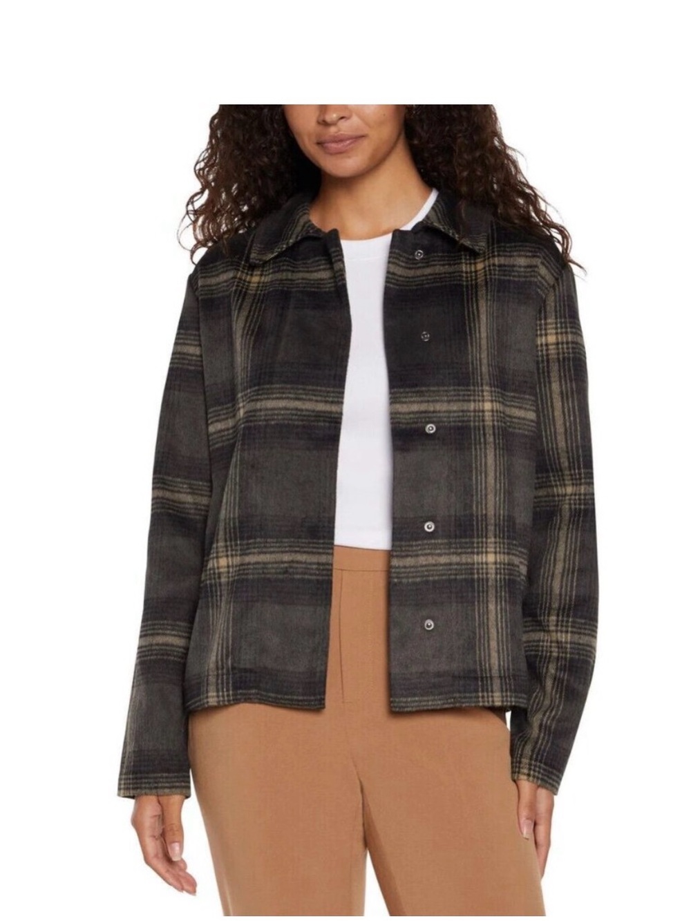 Banana Republic Black and Tan Plaid Snap-Front Utility Jacket